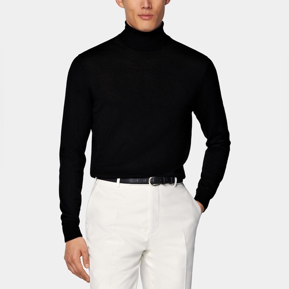 Suitsupply Men's Black knit wool pullover Turtleneck Sweater - Picture 1 of 5
